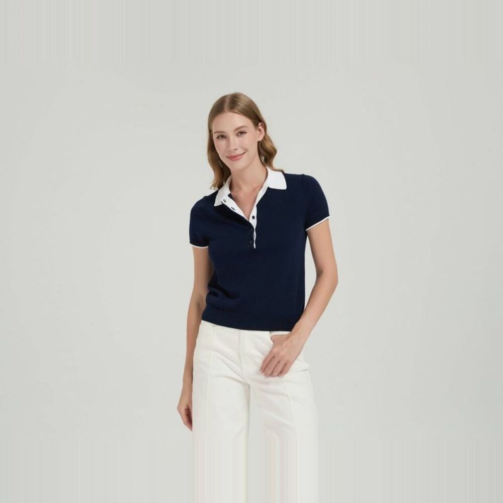 Women's Short Sleeve Polo Sweater - A New Day Navy Blue M